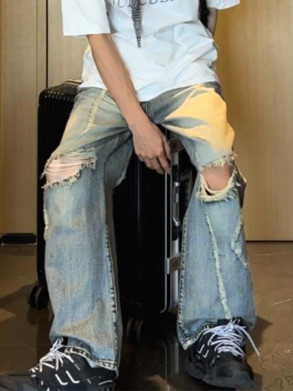 Men's Loose Fit Distressed Denim Jeans-1