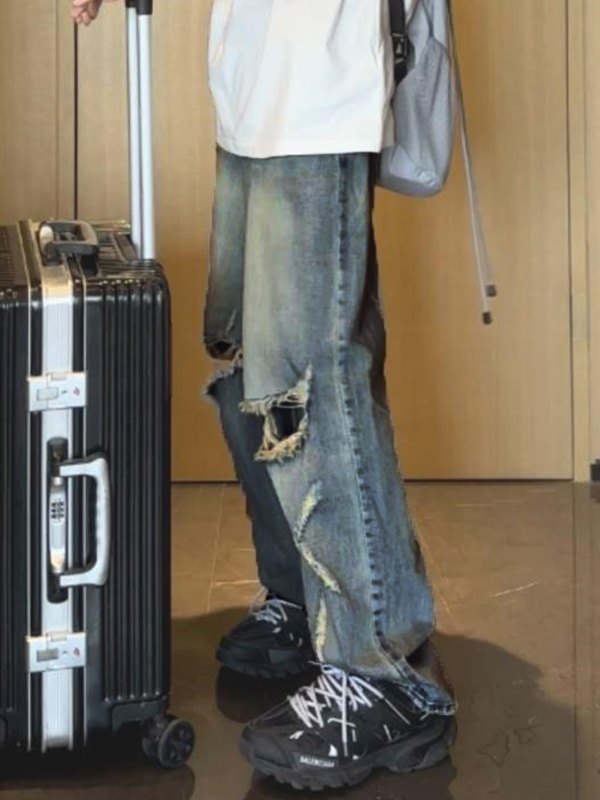 Men's Loose Fit Distressed Denim Jeans-2