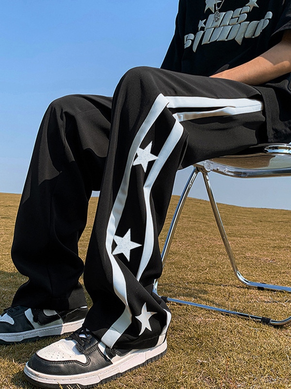 Men's Star Print Piping Detail Sweatpants-4