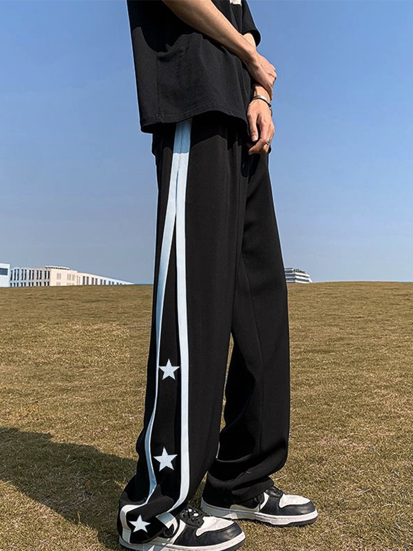 Men's Star Print Piping Detail Sweatpants-1