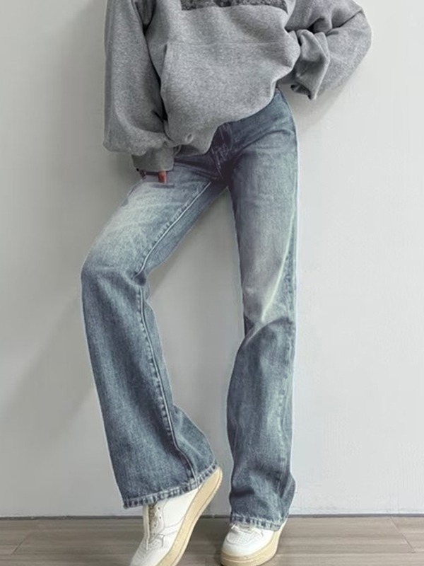 Versatile Vintage Blue High Waist Flare Slim Jeans-1