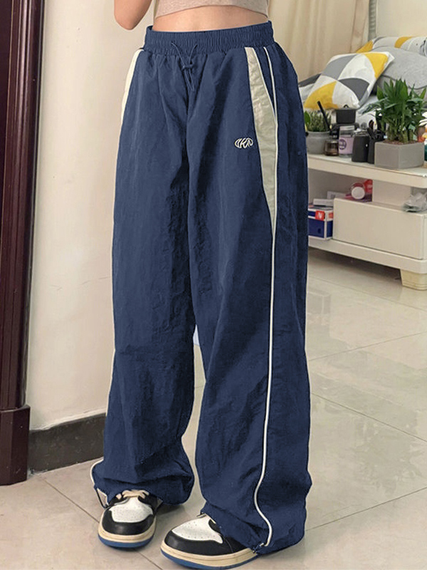 Contrast Piping Black Baggy Sweatpants-3