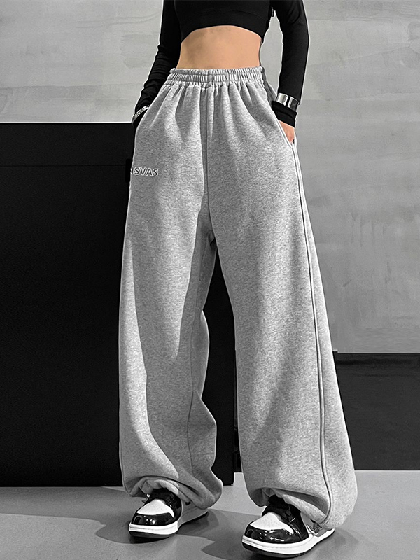 Letter Print Stretchy Waist Loose Sweatpants-1
