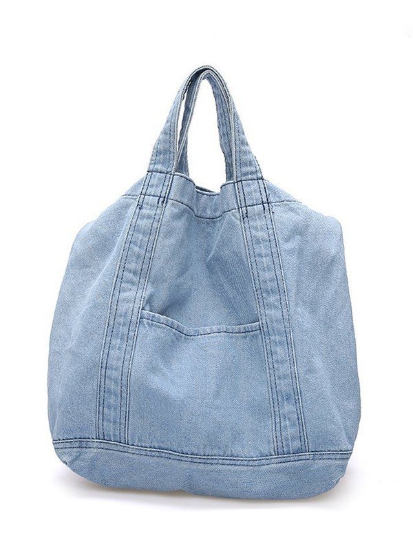 Large Washed Denim Tote Bag-3