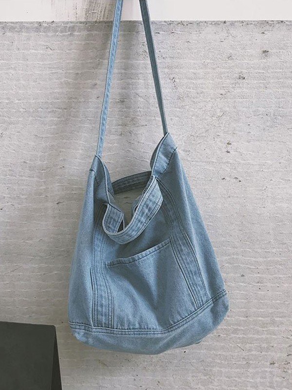 Large Washed Denim Tote Bag-4