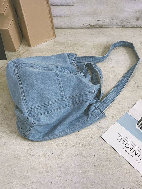 Large Washed Denim Tote Bag-5