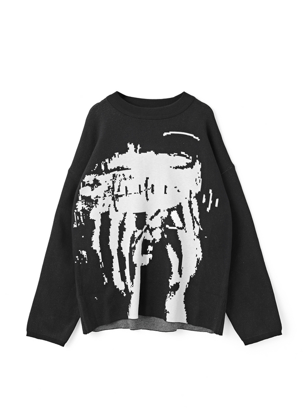 Men's Abstract Portrait Print Knit Sweater-1