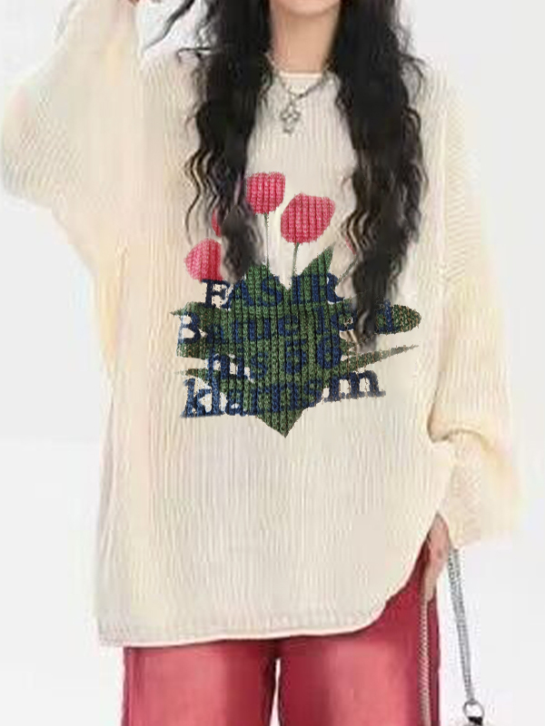 Tulip Jacquard Loose Sweater-1